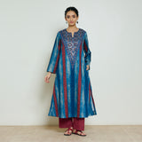 Lumora Hand Embroidered Woollen Kurta - Indigo Blue
