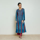 Lumora Hand Embroidered Woollen Kurta - Indigo Blue