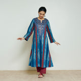 Lumora Hand Embroidered Woollen Kurta - Indigo Blue
