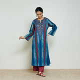 Lumora Hand Embroidered Woollen Kurta - Indigo Blue