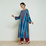 Lumora Hand Embroidered Woollen Kurta - Indigo Blue