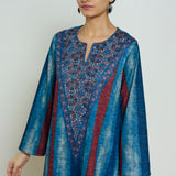 Lumora Hand Embroidered Woollen Kurta - Indigo Blue