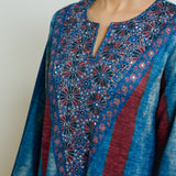 Lumora Hand Embroidered Woollen Kurta - Indigo Blue