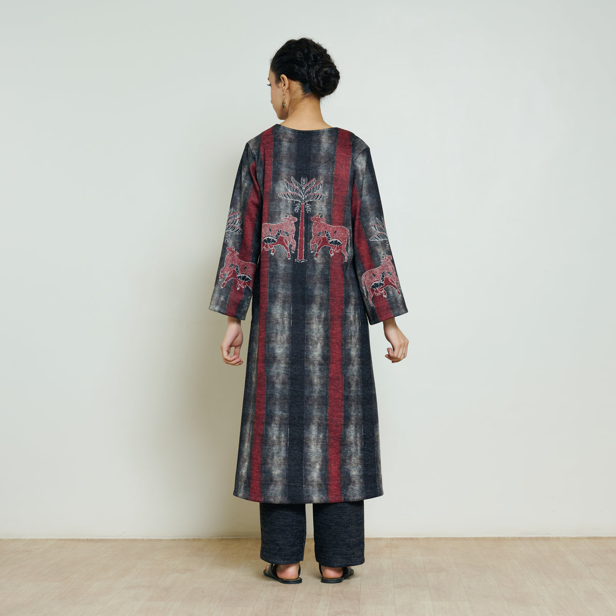 Rayforest Hand Embroidered Woollen Kurta - Charcoal