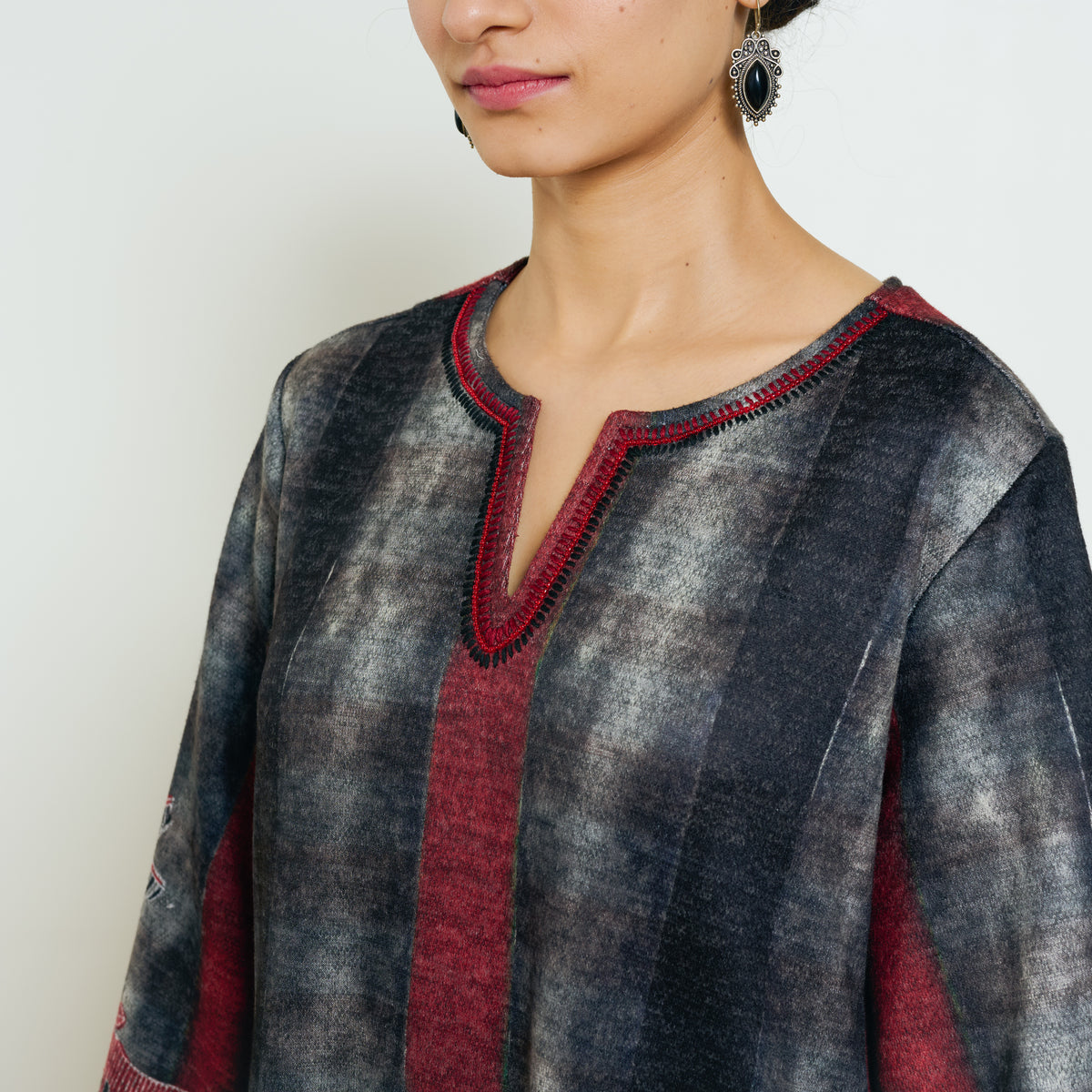 Rayforest Hand Embroidered Woollen Kurta - Charcoal