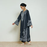 Nura Hand Embroidered Woollen Long Kurta - Black