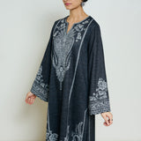 Nura Hand Embroidered Woollen Long Kurta - Black
