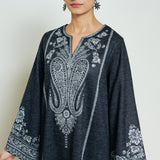 Nura Hand Embroidered Woollen Long Kurta - Black