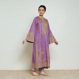 Nura Hand Embroidered Woollen Long Kurta - Purple