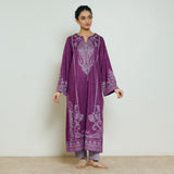 Nura Hand Embroidered Woollen Long Kurta - Wine