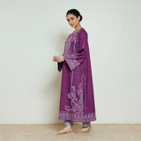 Nura Hand Embroidered Woollen Long Kurta - Wine