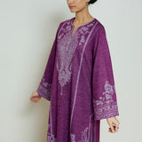 Nura Hand Embroidered Woollen Long Kurta - Wine