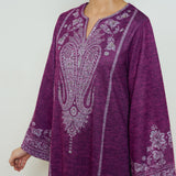 Nura Hand Embroidered Woollen Long Kurta - Wine