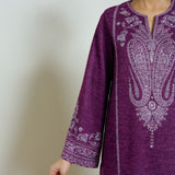 Nura Hand Embroidered Woollen Long Kurta - Wine
