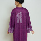 Nura Hand Embroidered Woollen Long Kurta - Wine