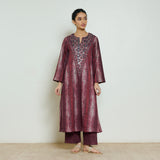 Lumora Hand Embroidered Woollen Kurta - Brick Red