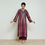 Lumora Hand Embroidered Woollen Kurta - Brick Red