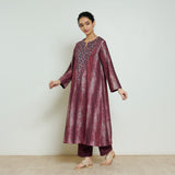Lumora Hand Embroidered Woollen Kurta - Brick Red