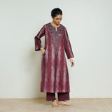 Lumora Hand Embroidered Woollen Kurta - Brick Red