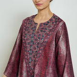 Lumora Hand Embroidered Woollen Kurta - Brick Red