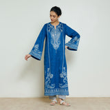 Nura Hand Embroidered Woollen Long Kurta - Electric Blue