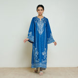 Nura Hand Embroidered Woollen Long Kurta - Electric Blue