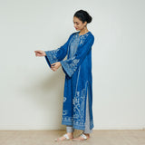 Nura Hand Embroidered Woollen Long Kurta - Electric Blue