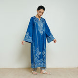Nura Hand Embroidered Woollen Long Kurta - Electric Blue