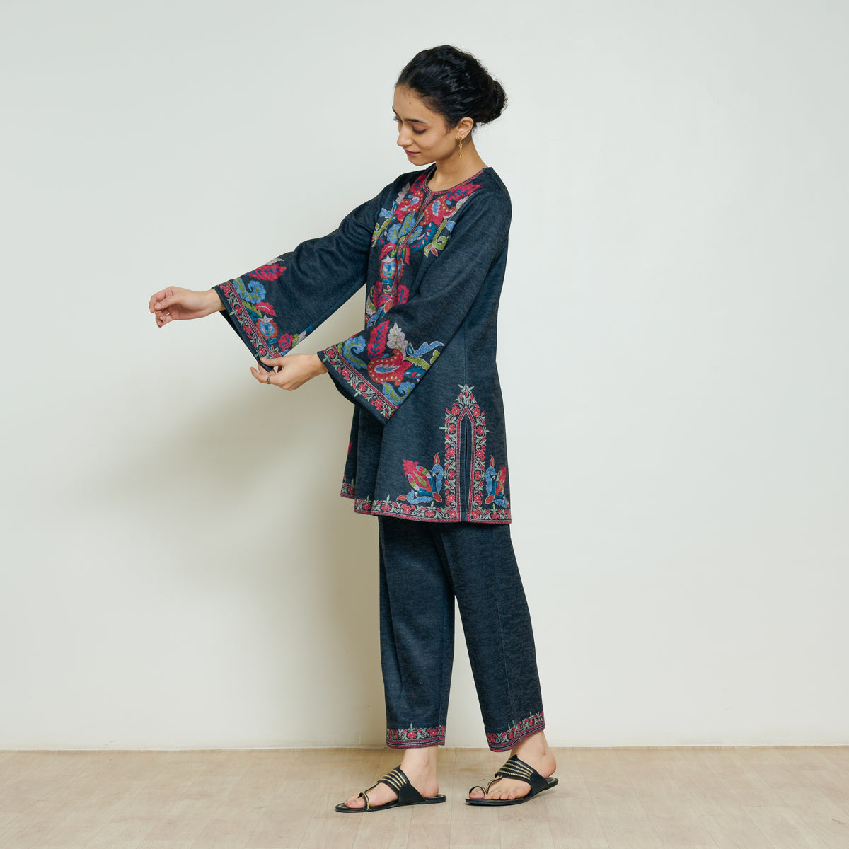Kashmira Woollen Coord Set - Charcoal