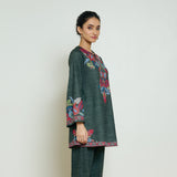 Kashmira Woollen Kurta - Forest Green
