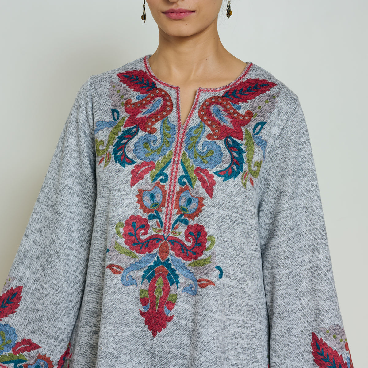Kashmira Woollen Coord Set - Snow Grey