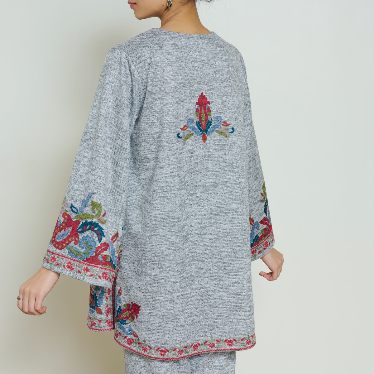 Kashmira Woollen Coord Set - Snow Grey