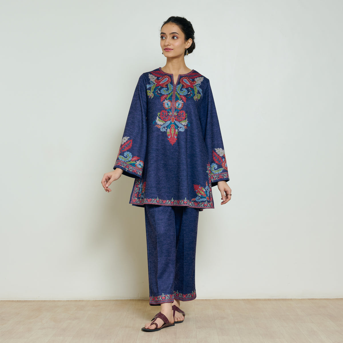 Kashmira Woollen Coord Set - Navy Blue