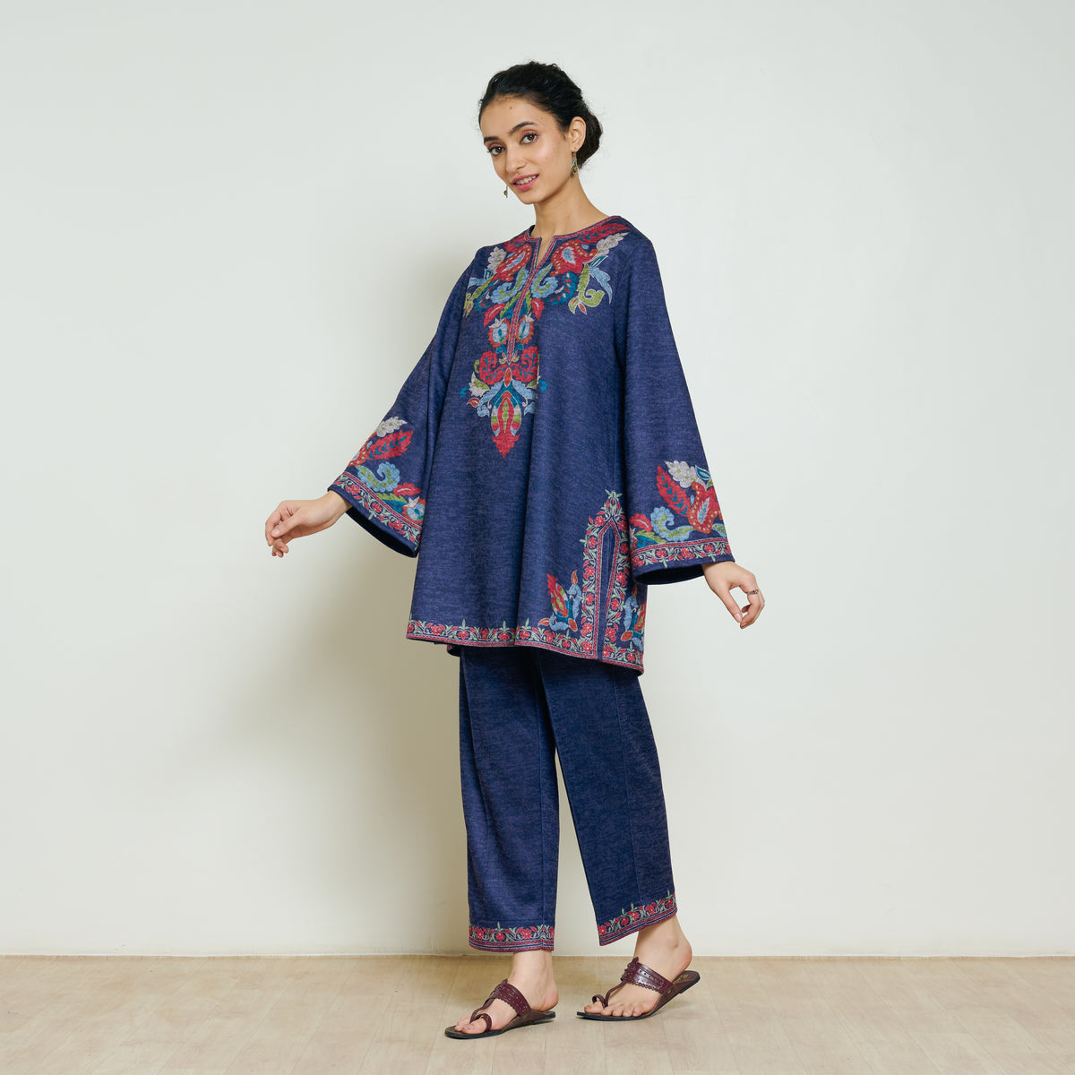 Kashmira Woollen Coord Set - Navy Blue