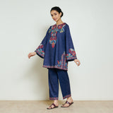 Kashmira Woollen Coord Set - Navy Blue