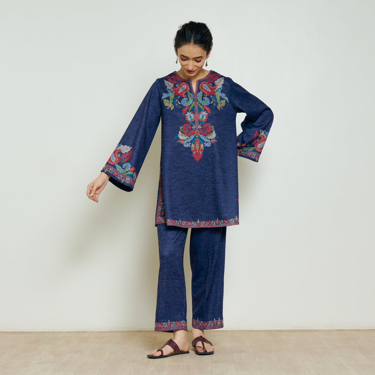Kashmira Woollen Coord Set - Navy Blue