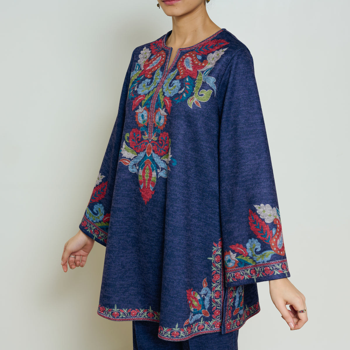 Kashmira Woollen Coord Set - Navy Blue