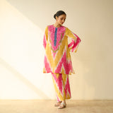 Malti Slub Cotton Coord Set - Turmeric & Candy Pink