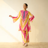 Malti Slub Cotton Coord Set - Turmeric & Candy Pink