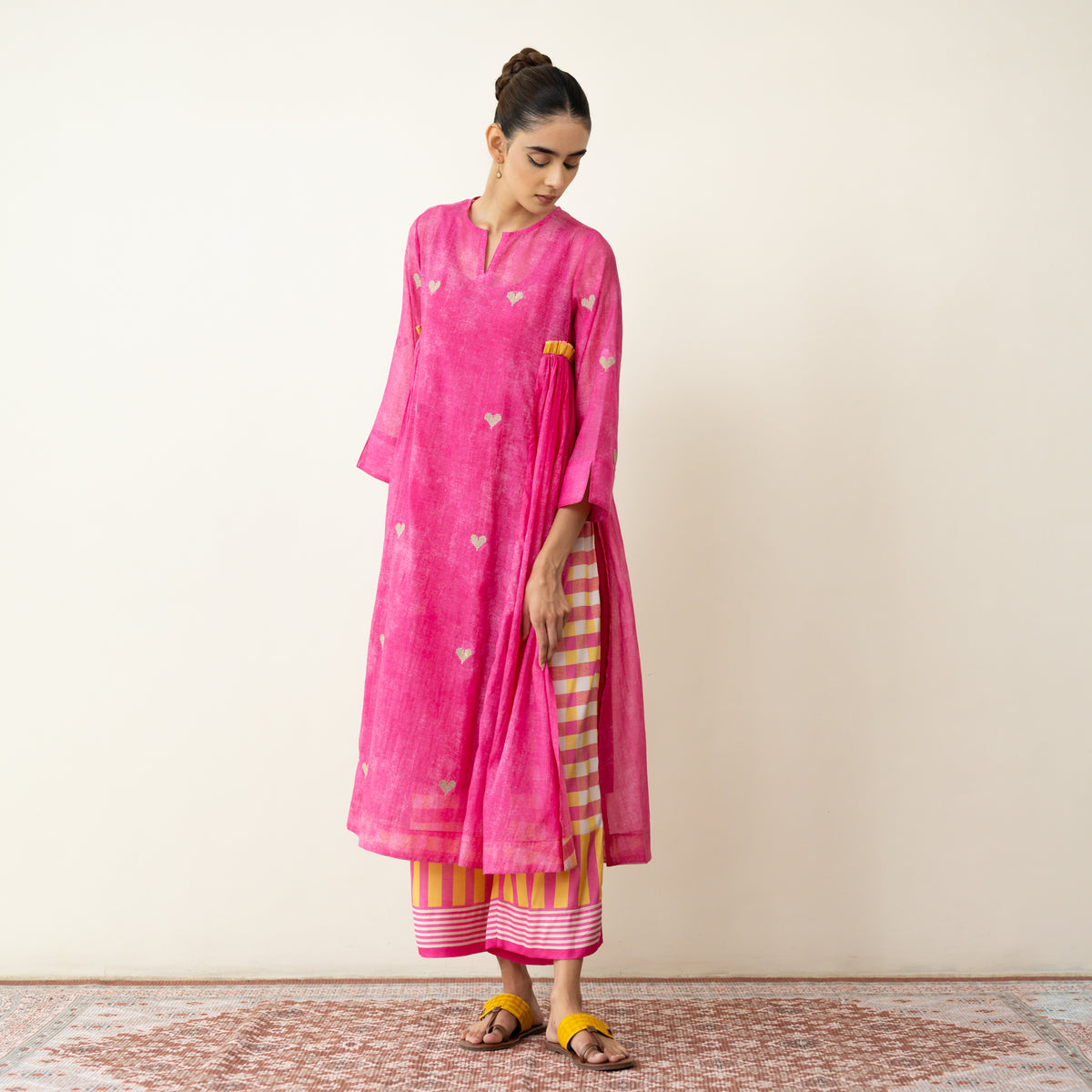 Love Bug Embroidered Festive Chanderi Set - Poppy Pink