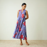 Amara Slub Cotton Sleeveless Dress - Blue