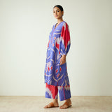 Viola Hand Embroidered Slub Cotton Kurta Set - Blue