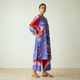 Viola Hand Embroidered Slub Cotton Kurta Set - Blue