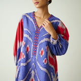 Viola Hand Embroidered Slub Cotton Kurta Set - Blue