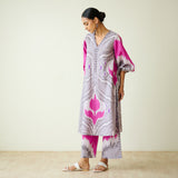 Viola Hand Embroidered Slub Cotton Kurta Set - Grey