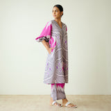 Viola Hand Embroidered Slub Cotton Kurta Set - Grey