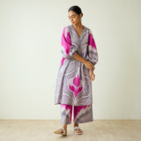 Viola Hand Embroidered Slub Cotton Kurta Set - Grey