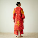 Viola Hand Embroidered Slub Cotton Kurta Set - Red