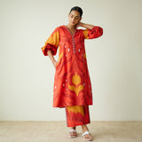 Viola Hand Embroidered Slub Cotton Kurta Set - Red
