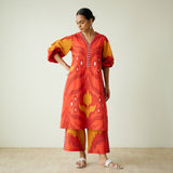 Viola Hand Embroidered Slub Cotton Kurta Set - Red